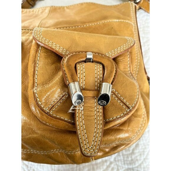 Francesco Biasia Whiskey Saddle Leather Shoulder Hobo Bag Double Front P… - Picture 8 of 12